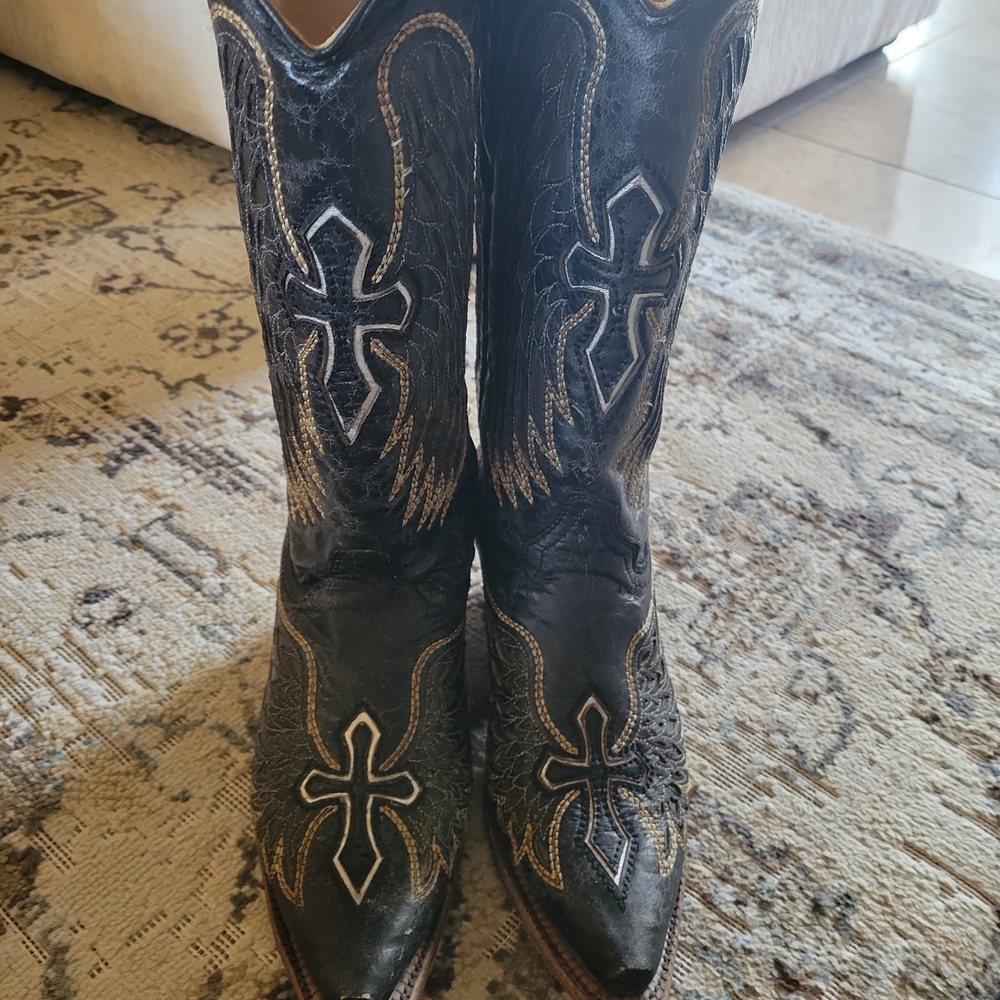 Black and Gold Embroidered Ankle Boots